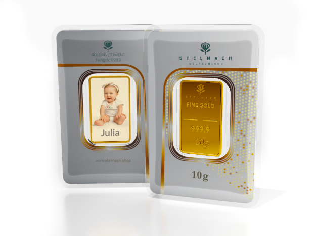 Bild von Goldbarren 10g mit Foto –  999,9 Gold 